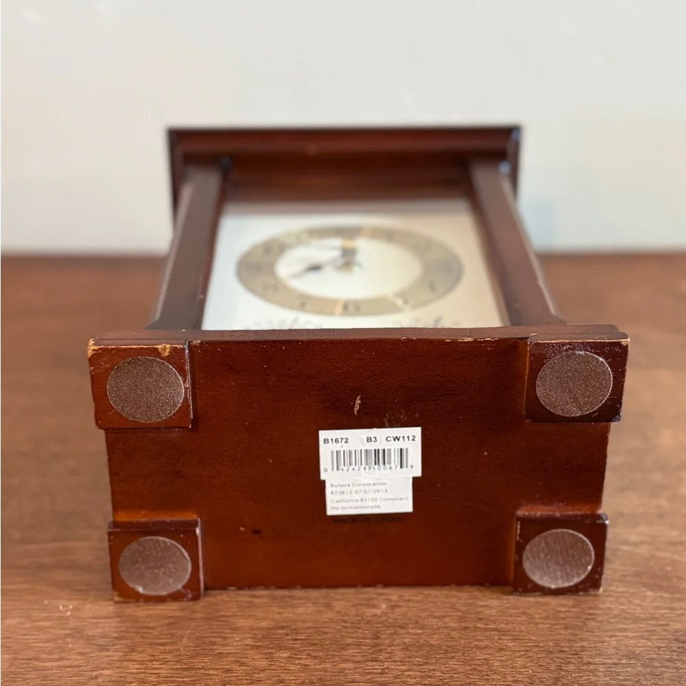Vintage Bulova Gold and Brown Mantle Clock with Thermometer and Hygrometer